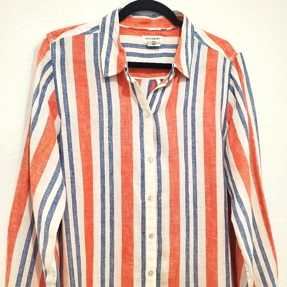 ARTISAN NY | 100% Linen Long Sleeve Striped Button Down Shirt Size M - Picture 2 of 12